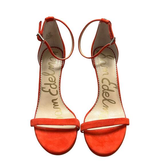 Sam Edelman Suede Coral Red Ankle Strap High Heels Size 9.5 - Picture 1 of 6